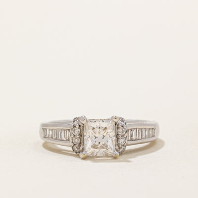18k White Gold Princess Cut Diamond Engagement Ring | 1.01ct, 0.28ctw, 0.08ctw | SZ 6.5 |