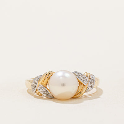 Pearl & Diamond Cocktail Ring | 0.02ctw | SZ 6.75 |