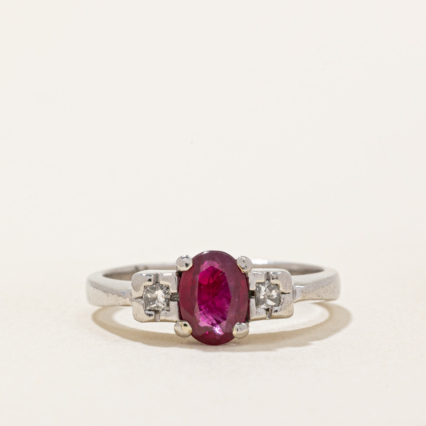 Ruby & Diamond Three Stone Ring | 0.65ct, 0.10ctw | SZ 6 |