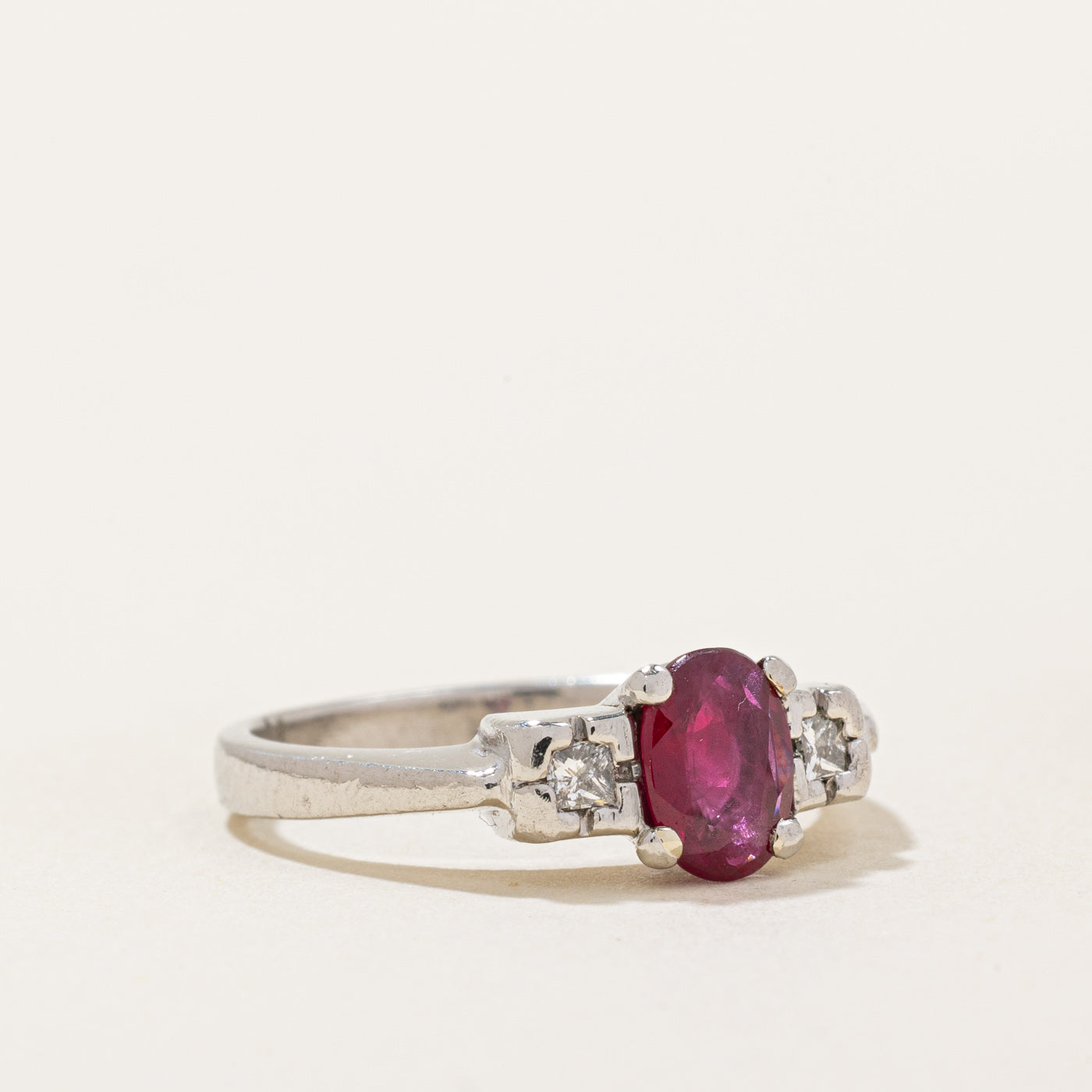 Ruby & Diamond Three Stone Ring | 0.65ct, 0.10ctw | SZ 6 |