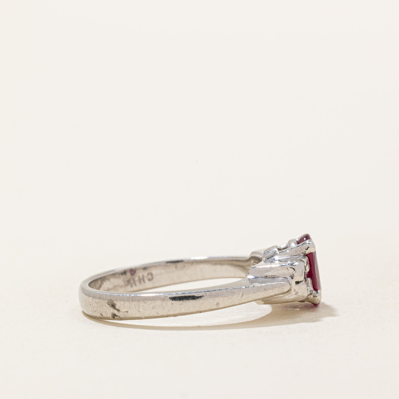Ruby & Diamond Three Stone Ring | 0.65ct, 0.10ctw | SZ 6 |