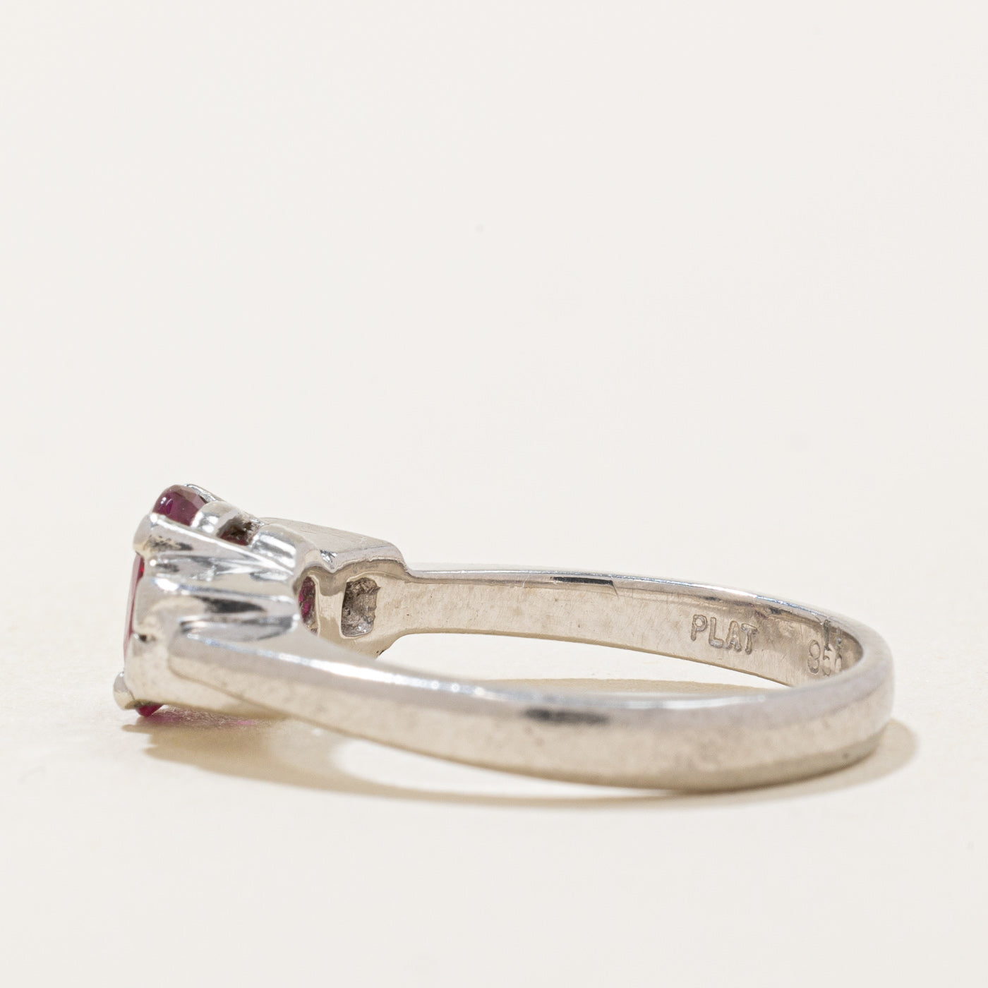 Ruby & Diamond Three Stone Ring | 0.65ct, 0.10ctw | SZ 6 |
