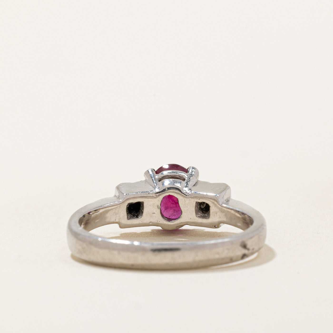 Ruby & Diamond Three Stone Ring | 0.65ct, 0.10ctw | SZ 6 |