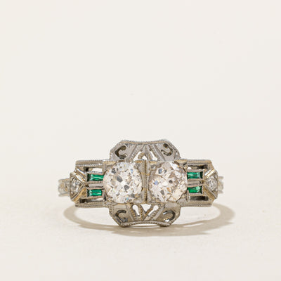 Old European Diamond & French Cut Paste Glass Ring | 0.76ctw, 0.08ctw | SZ 6.25 |