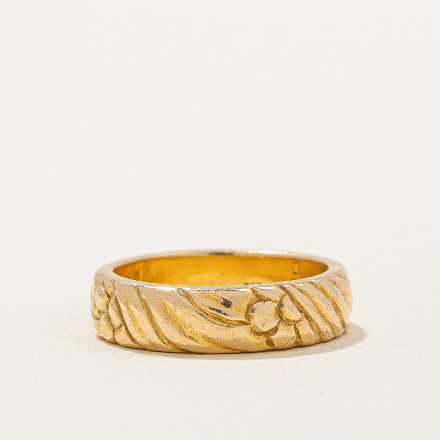 Bague vintage sculptée en or jaune 14 carats « George Jensen » | Taille 5,75 |