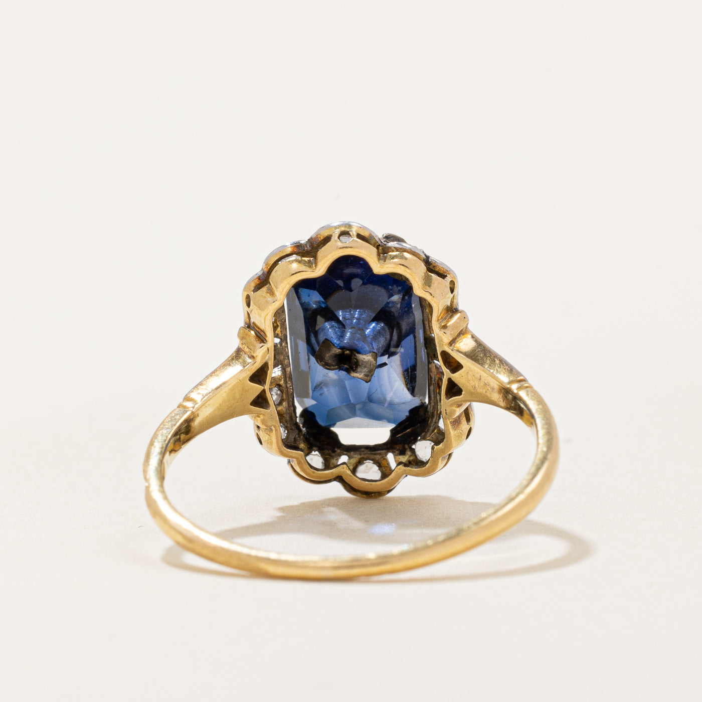 Vintage Synthetic Sapphire & Rose Cut Diamond Ring | 1.50ct, 0.08ctw | SZ 5.75 |