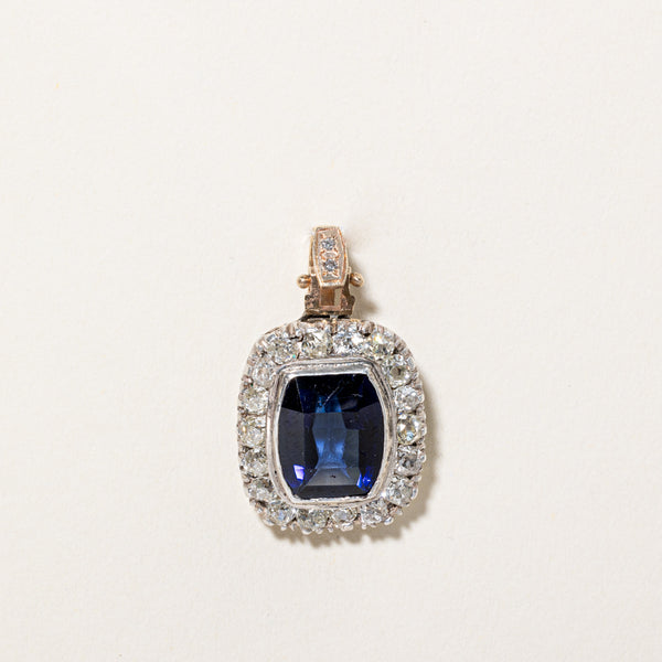 Old European Diamond Pendant with Synthetic Sapphire | 1.8ctw 4.5ct 0.01ctw  |