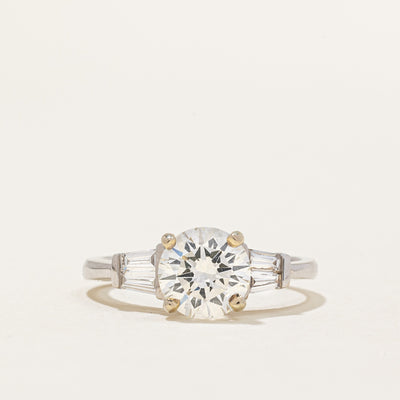 Solitaire Diamond 18k Ring with Baguette Accents | 1.58 ct, 0.36ctw | SZ 6.75 |