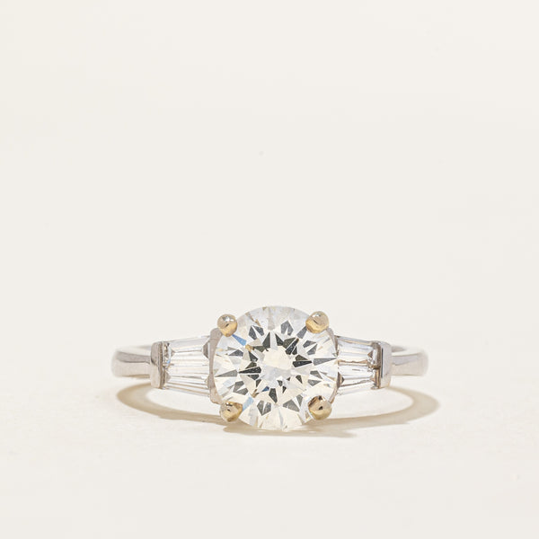 Solitaire Diamond 18k Ring with Baguette Accents | 1.58 ct, 0.36ctw | SZ 6.75 |