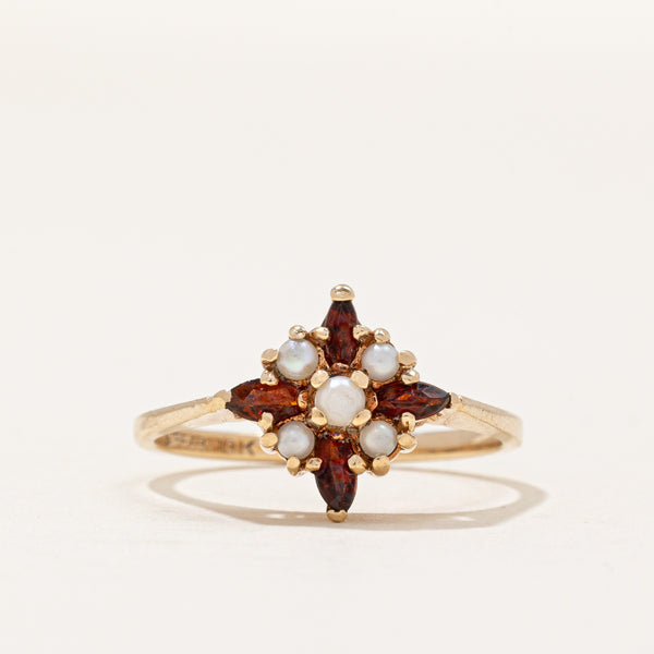 Garnet & Pearl Cocktail Ring | 0.24ctw | SZ 6.75 |