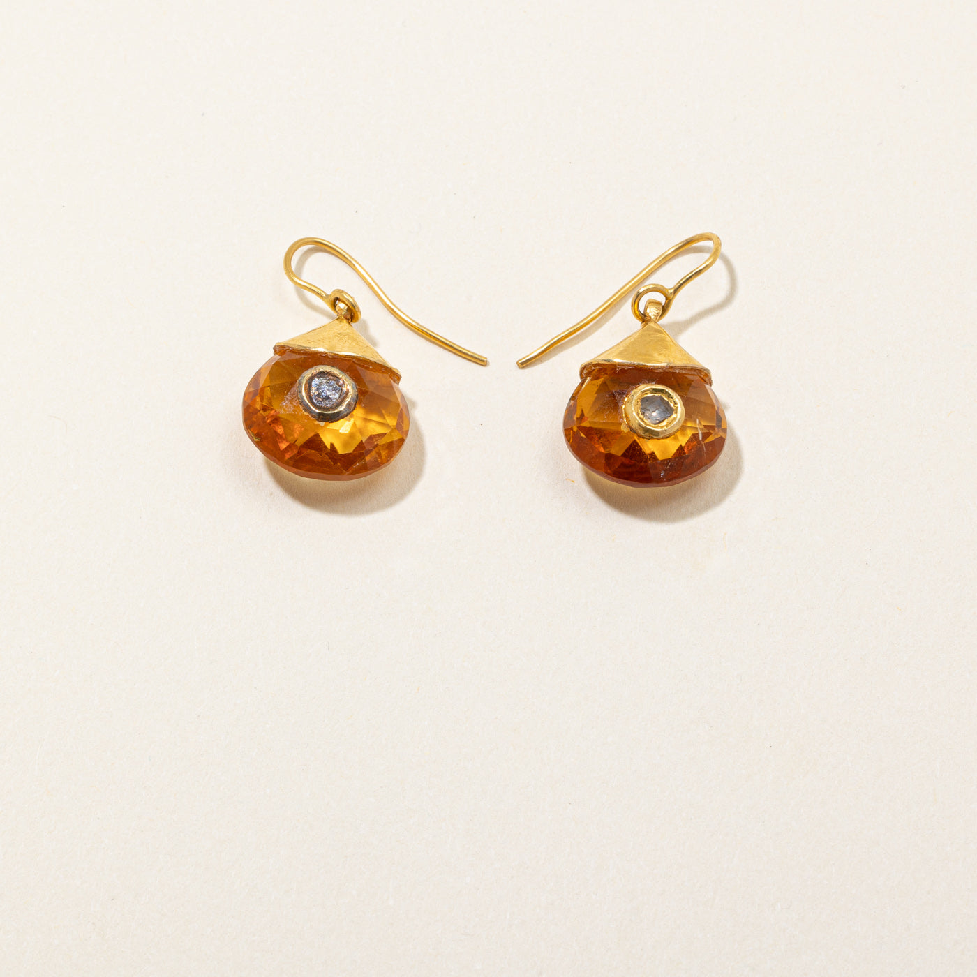 Citrine & Diamond Slice Drop Earrings | 15.00ctw, 0.10ctw |