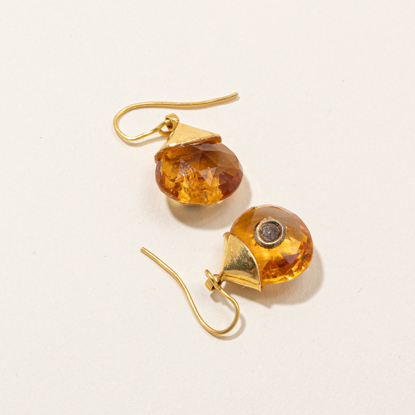 Citrine & Diamond Slice Drop Earrings | 15.00ctw, 0.10ctw |