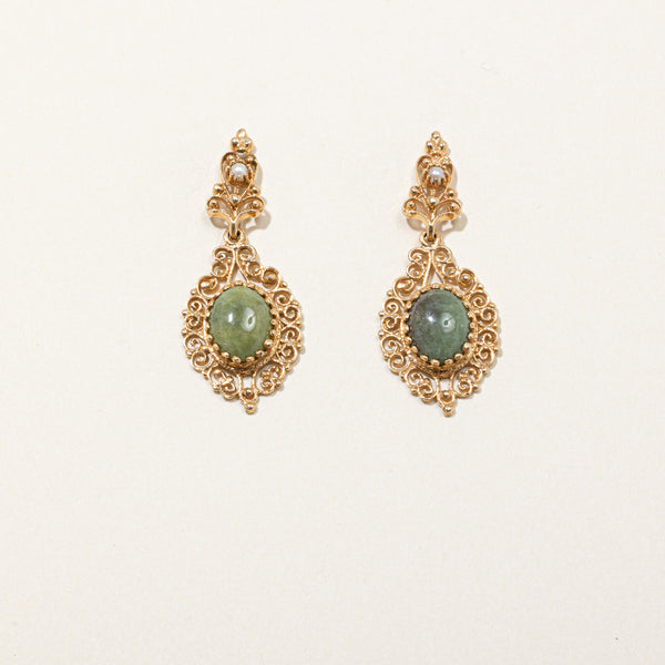 Vintage Serpentine & Pearl Drop Earrings | 3.50ctw |