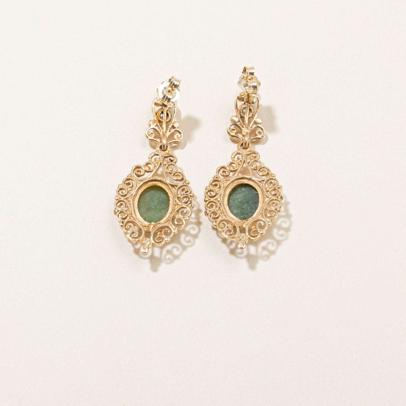 Vintage Serpentine & Pearl Drop Earrings | 3.50ctw |