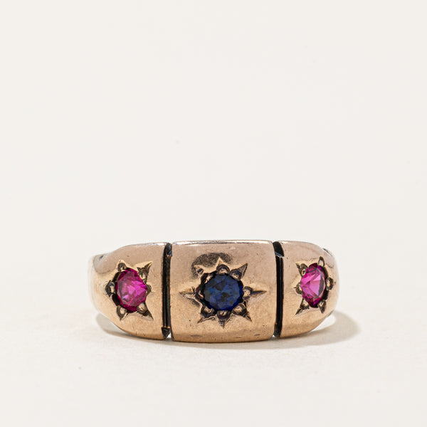 Antique Synthetic Sapphire & Ruby Starburst Ring | 0.40ctw | SZ 6 |