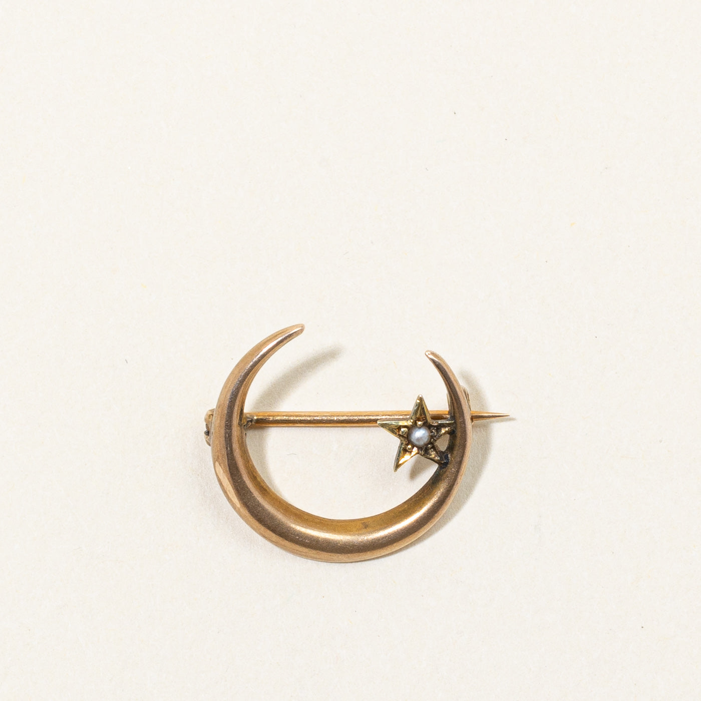 Seed Pearl Crescent Moon Brooch