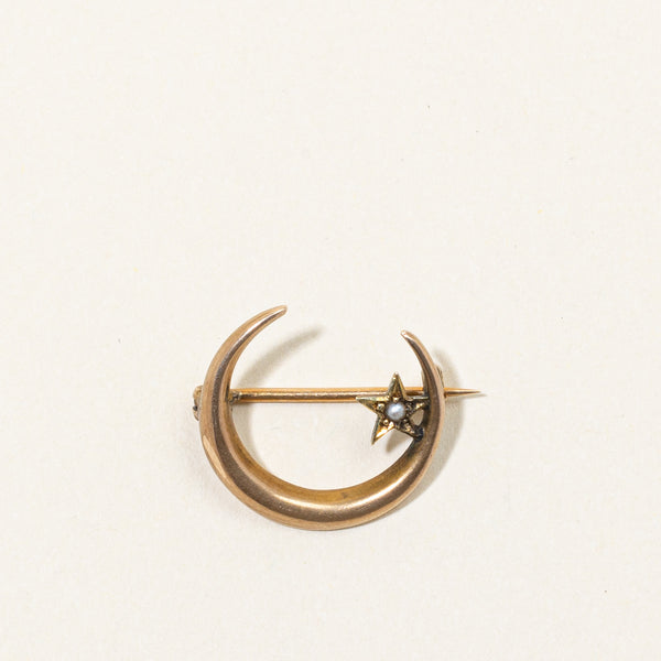 Seed Pearl Crescent Moon Brooch