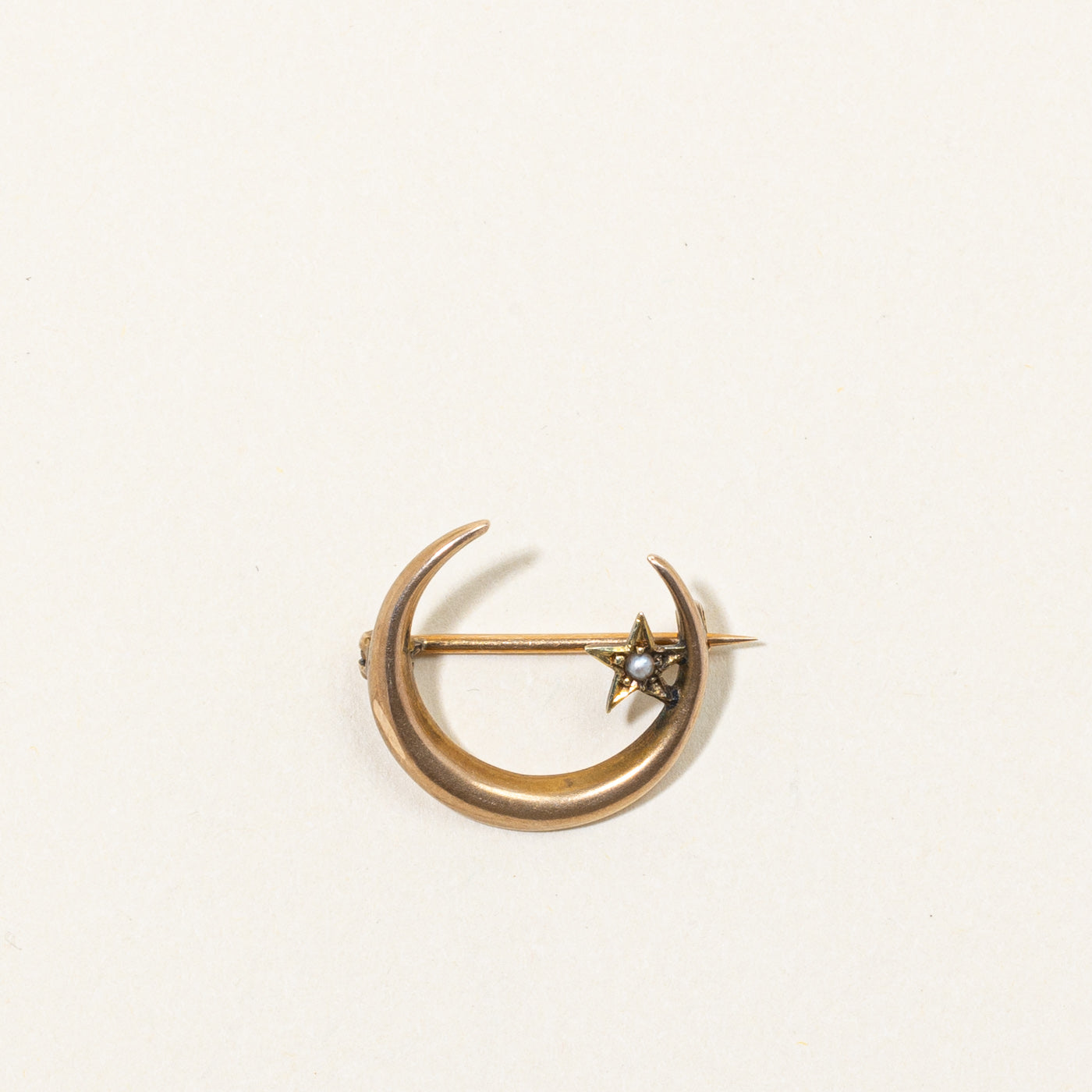 Seed Pearl Crescent Moon Brooch