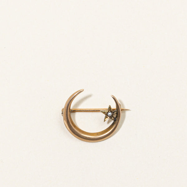 Seed Pearl Crescent Moon Brooch