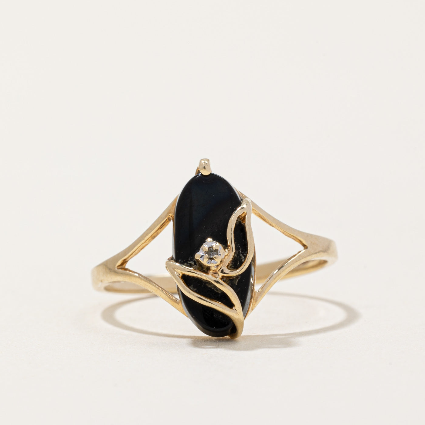 Onyx & Diamond Cocktail Ring | 1.00ct, 0.01ct | SZ 6.25 |