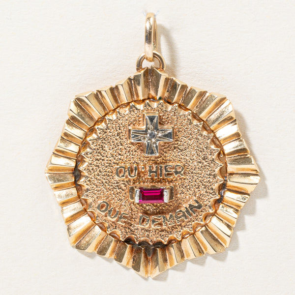 French Medal of Love Synthetic Ruby & Natural Diamond Pendant | 0.12ct, 0.01ct |