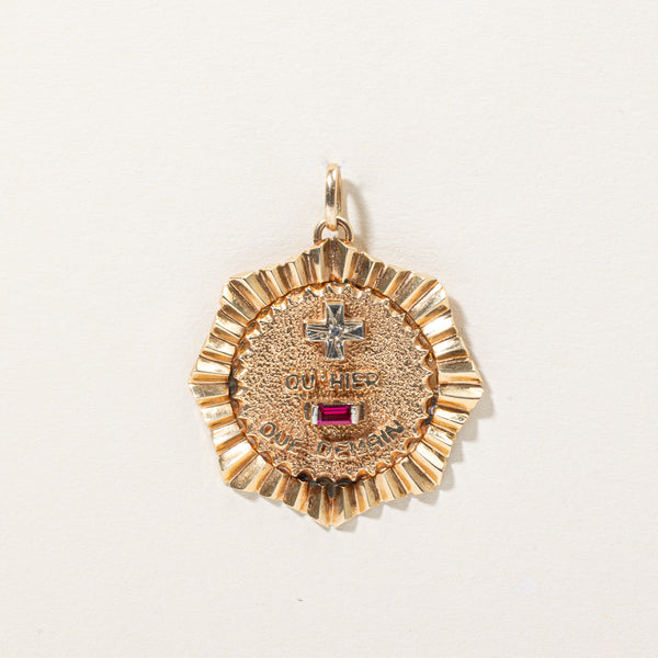 French Medal of Love Synthetic Ruby & Natural Diamond Pendant | 0.12ct, 0.01ct |