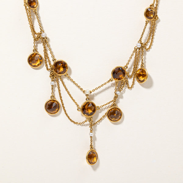 Citrine & Pearl Cocktail Necklace | 15.00ctw | 14