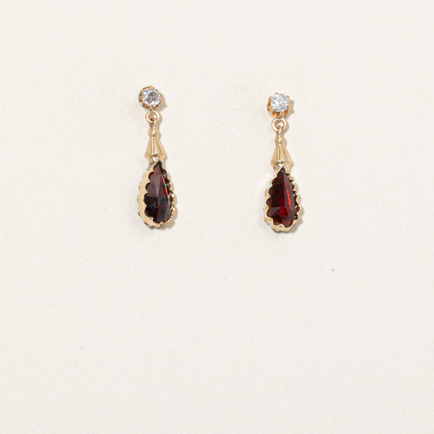 Vintage Garnet & Diamond Drop Earrings | 2.60ctw, 0.16ctw |