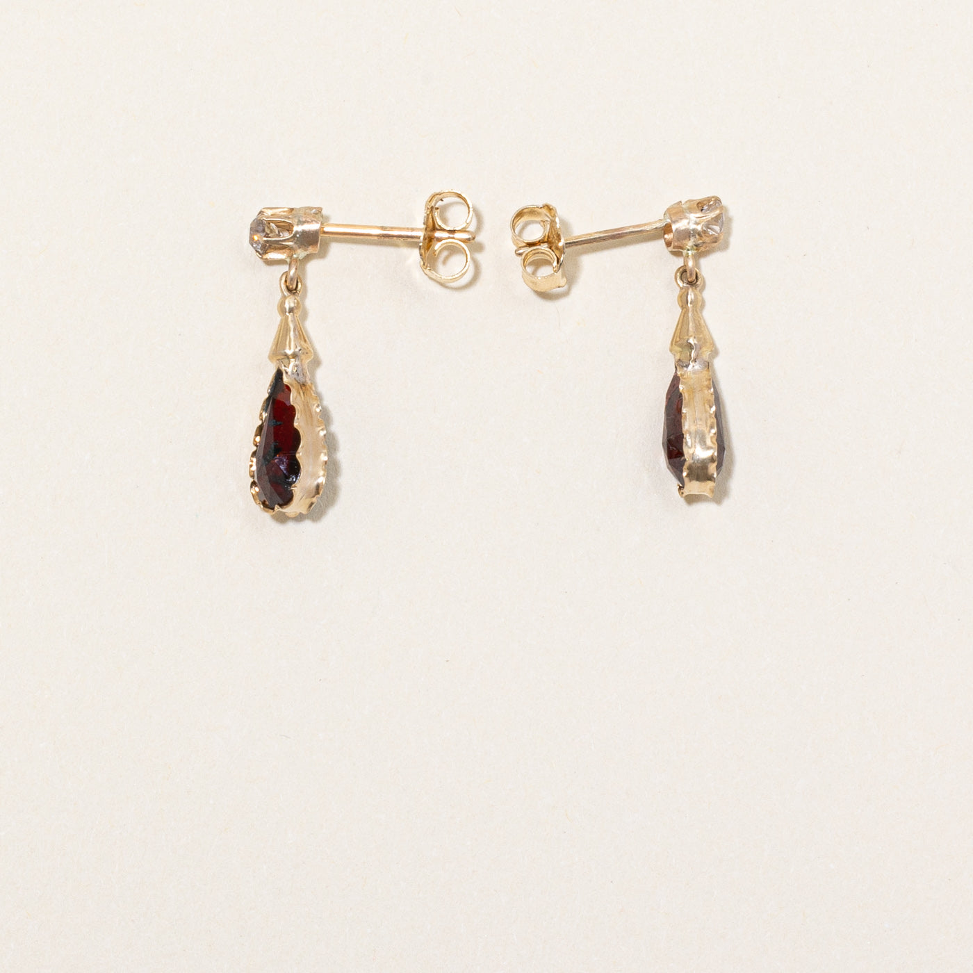 Vintage Garnet & Diamond Drop Earrings | 2.60ctw, 0.16ctw |