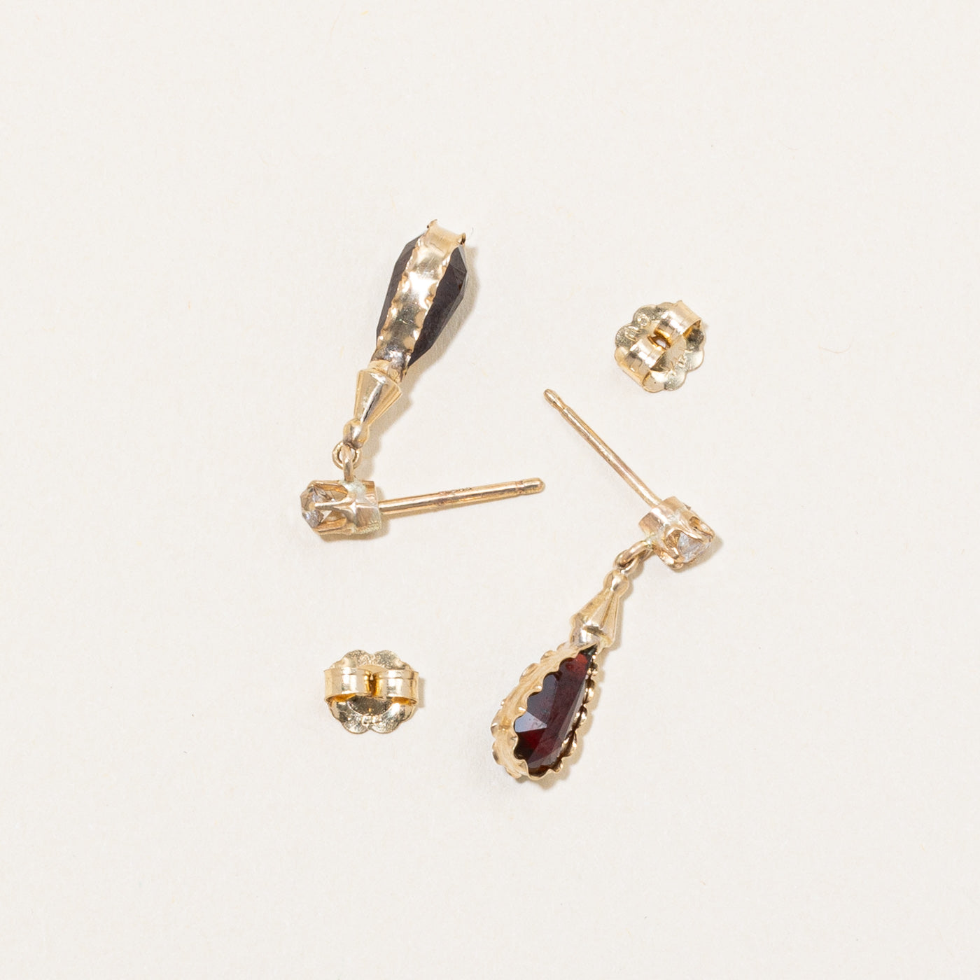 Vintage Garnet & Diamond Drop Earrings | 2.60ctw, 0.16ctw |