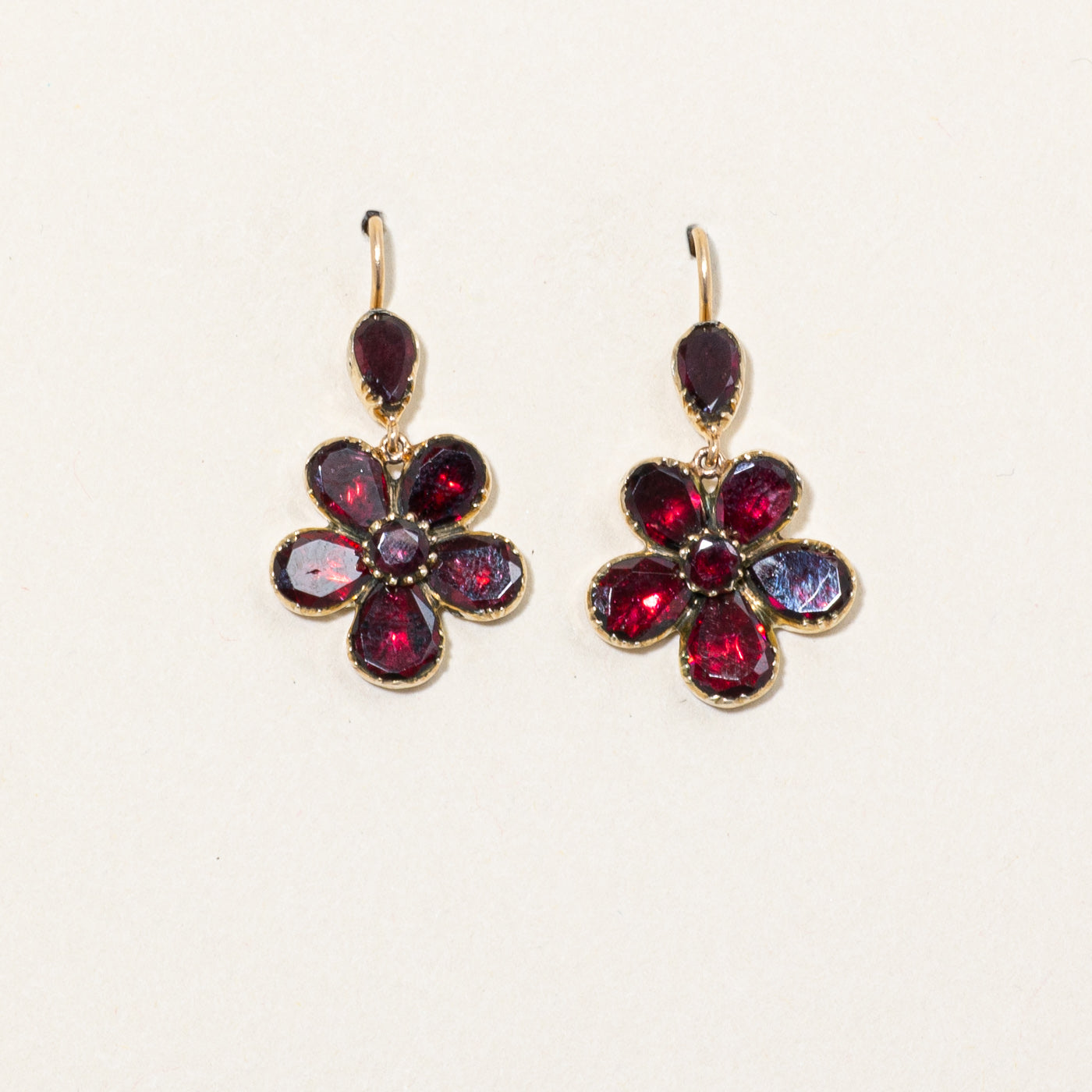 Garnet Flower Fish Hook Earrings | 5.50ctw |