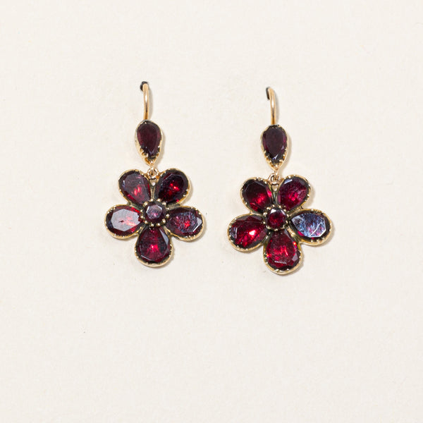 Garnet Flower Fish Hook Earrings | 5.50ctw |