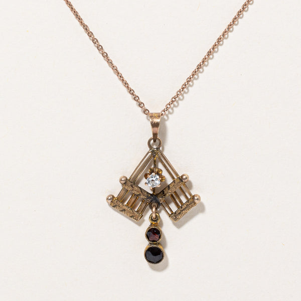 Old European Diamond & Garnet Pendant Necklace | 0.06ct, 0.25ctw | 18