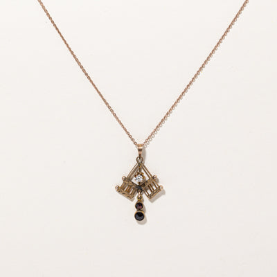 Antique Garnet & Old Cut Diamond Necklace | 0.06ct, 0.25ctw | 18