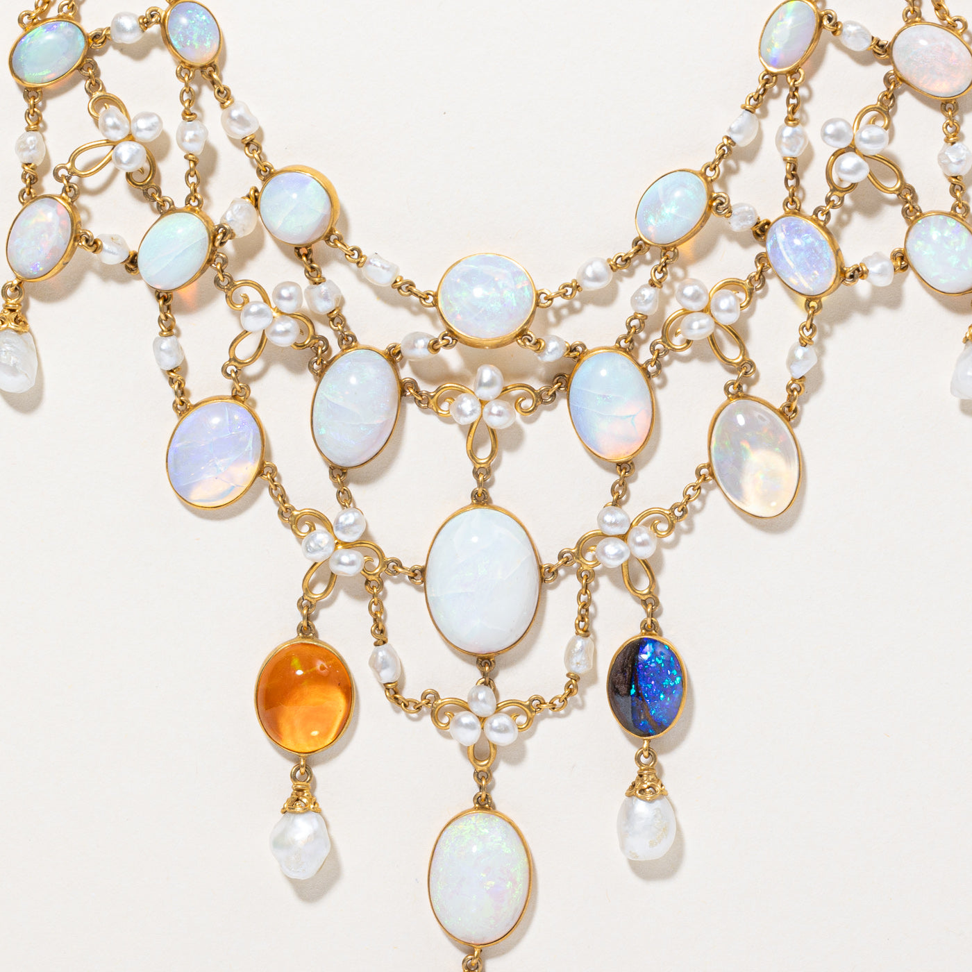 Opal & Natural Pearl Festoon Necklace | 20.00ctw | 15" |