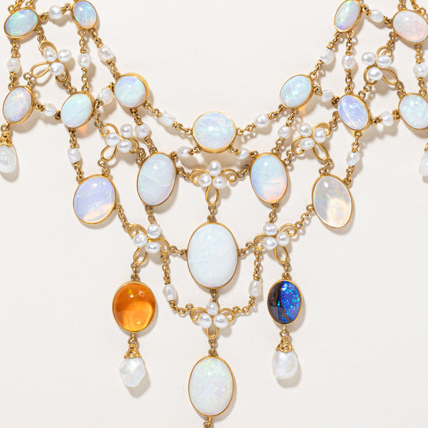 Opal & Natural Pearl Statement Necklace | 20.00ctw | 15