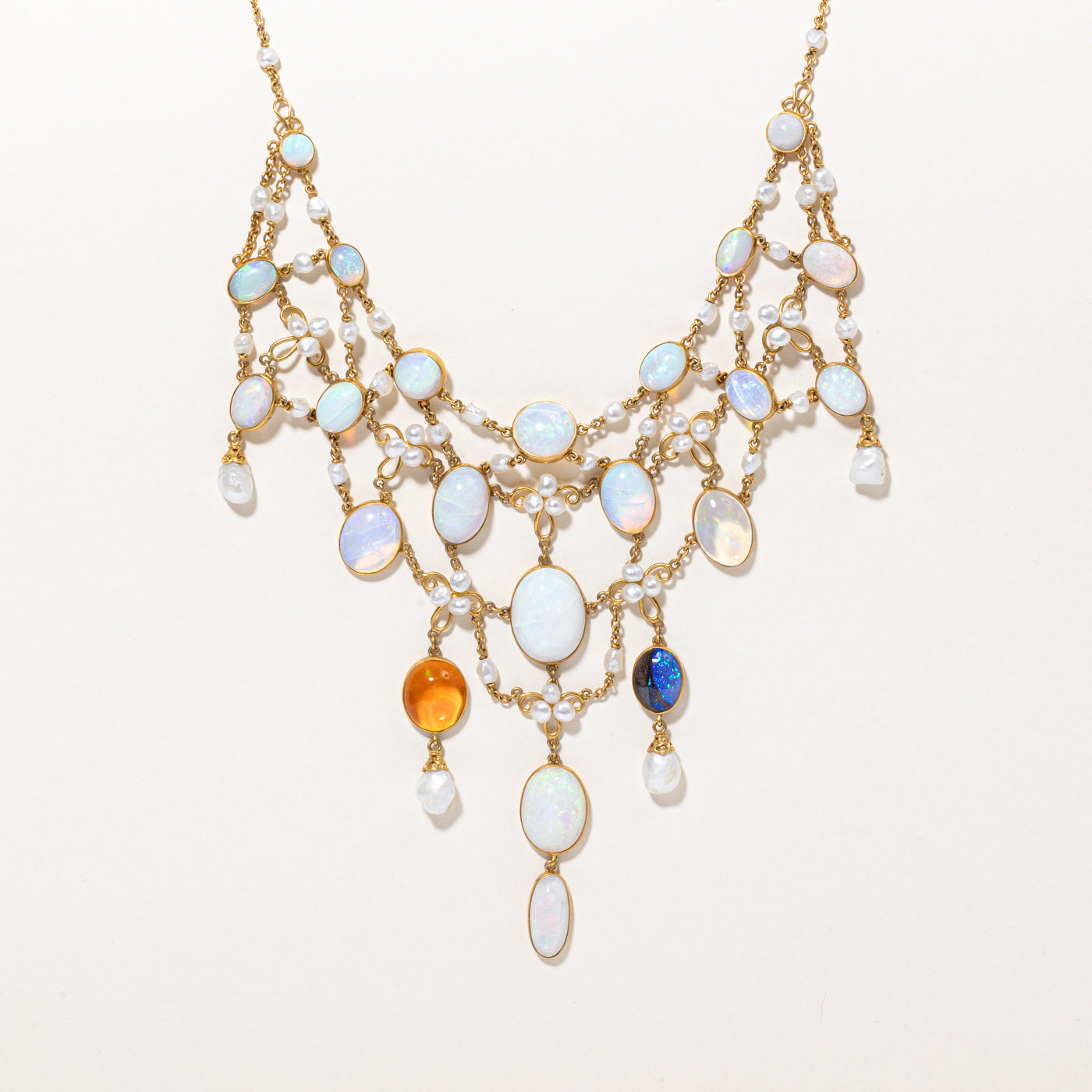 Opal & Natural Pearl Statement Necklace | 20.00ctw | 15" |