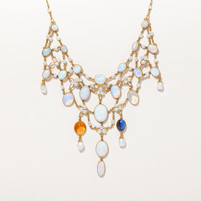 Opal & Natural Pearl Festoon Necklace | 20.00ctw | 15