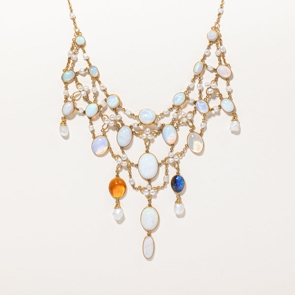 Opal & Natural Pearl Statement Necklace | 20.00ctw | 15