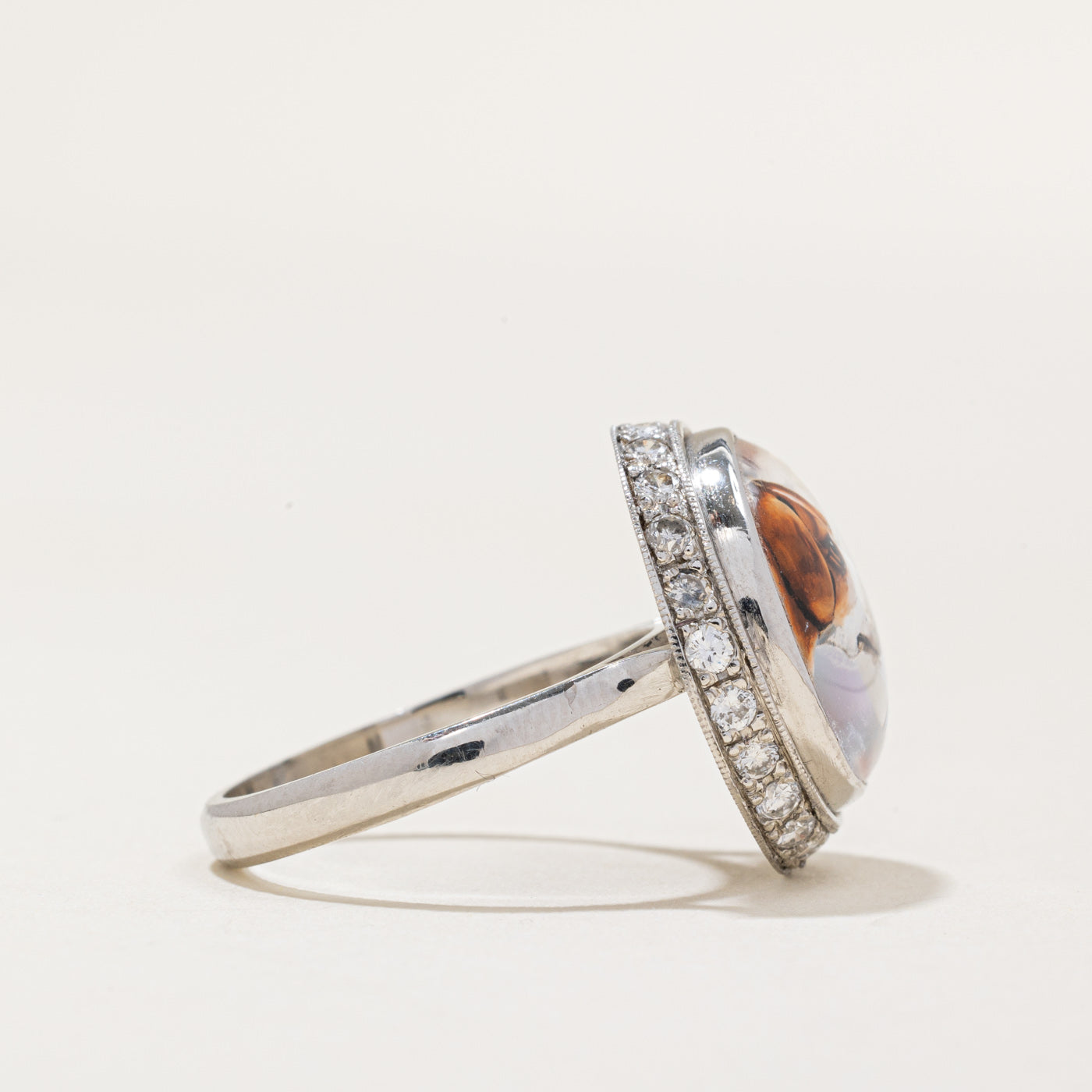 Art Deco Era Essex Crystal Ring With Portrait of a Hound | 0.57ctw | SZ 6.75 |