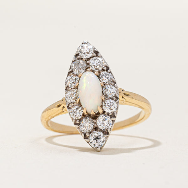 Victorian Opal & Diamond Halo Vintage Ring | 0.48ct, 0.96ctw | SZ 5.75 |