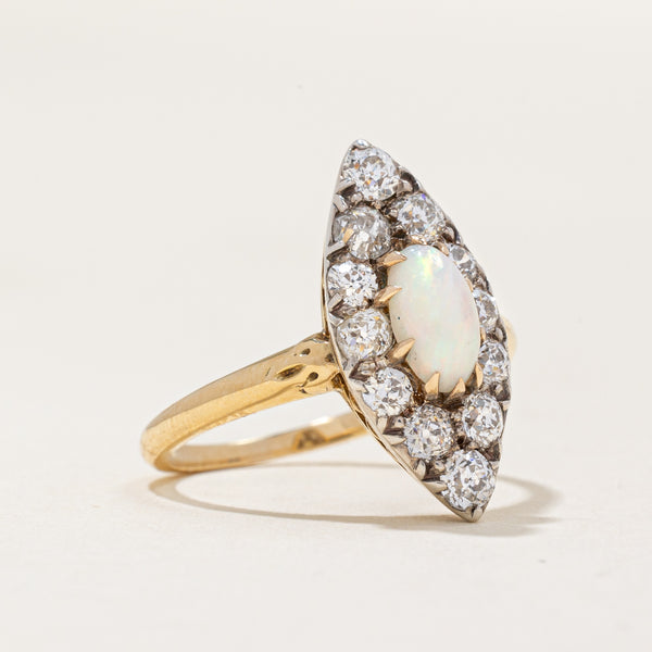 Victorian Opal & Diamond Halo Vintage Ring | 0.48ct, 0.96ctw | SZ 5.75 |