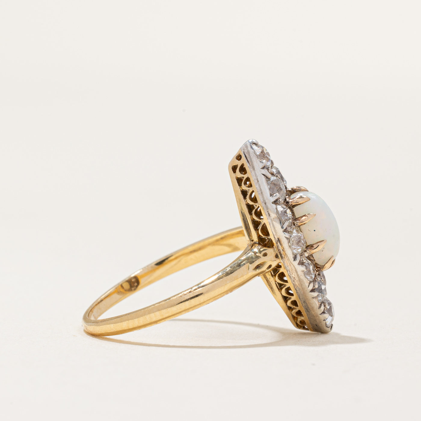 Victorian Opal & Diamond Navette Ring | 0.48ct, 0.96ctw | SZ 5.75 |