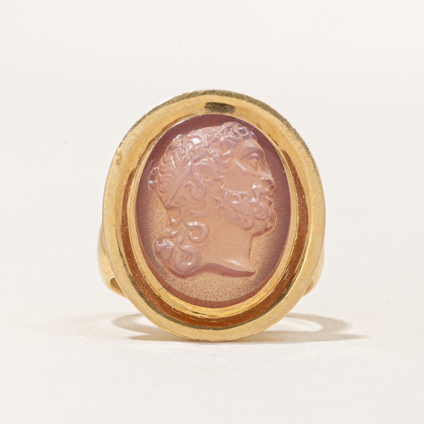 French Hallmarked Carved Rose Quartz Portrait Ring | 8.75ct | SZ 4 |