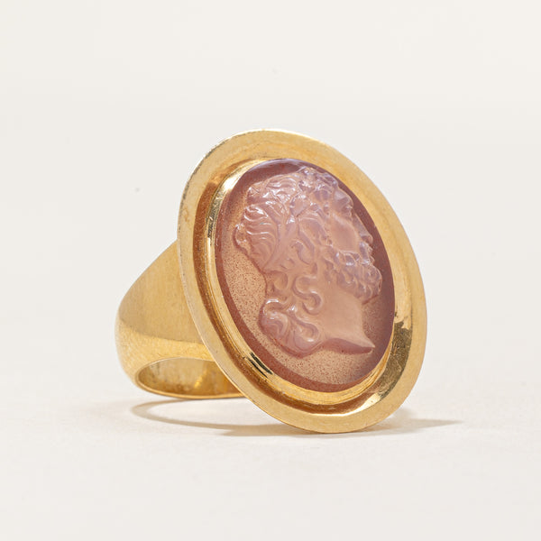 French Hallmarked Carved Rose Quartz Portrait Ring | 8.75ct | SZ 4 |