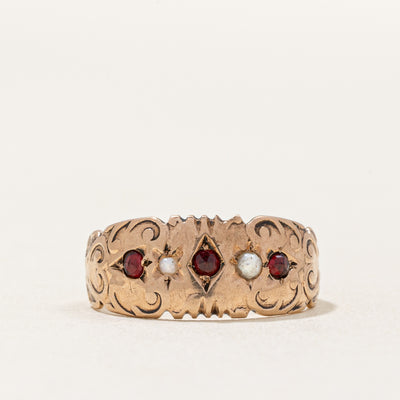 Vintage Garnet & Seed Pearl Ring | 0.09ctw | SZ 5.75 |
