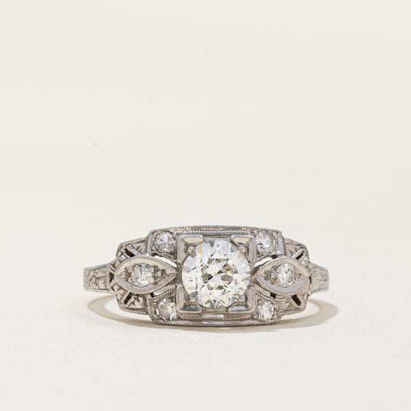 Art Deco Old European Diamond Ring | 0.58ctw VS1 G/H | SZ 7 |