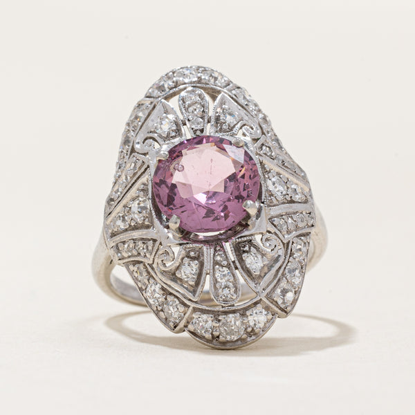 Antique Pink Spinel & Diamond Cocktail Ring | 1.48ct, 0.67ctw | SZ 3.5 |