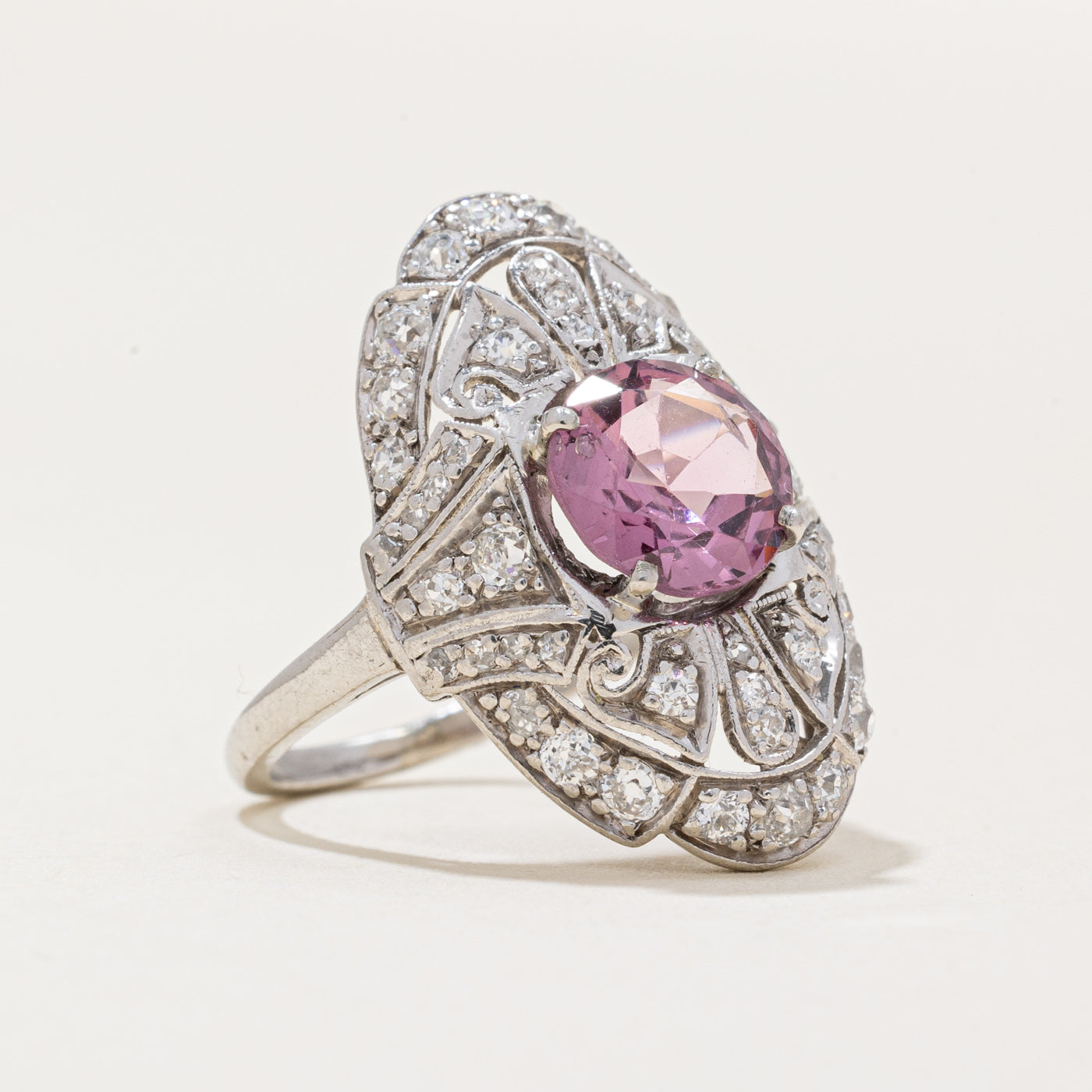 Antique Pink Spinel & Diamond Cocktail Ring | 1.48ct, 0.67ctw | SZ 3.5 |