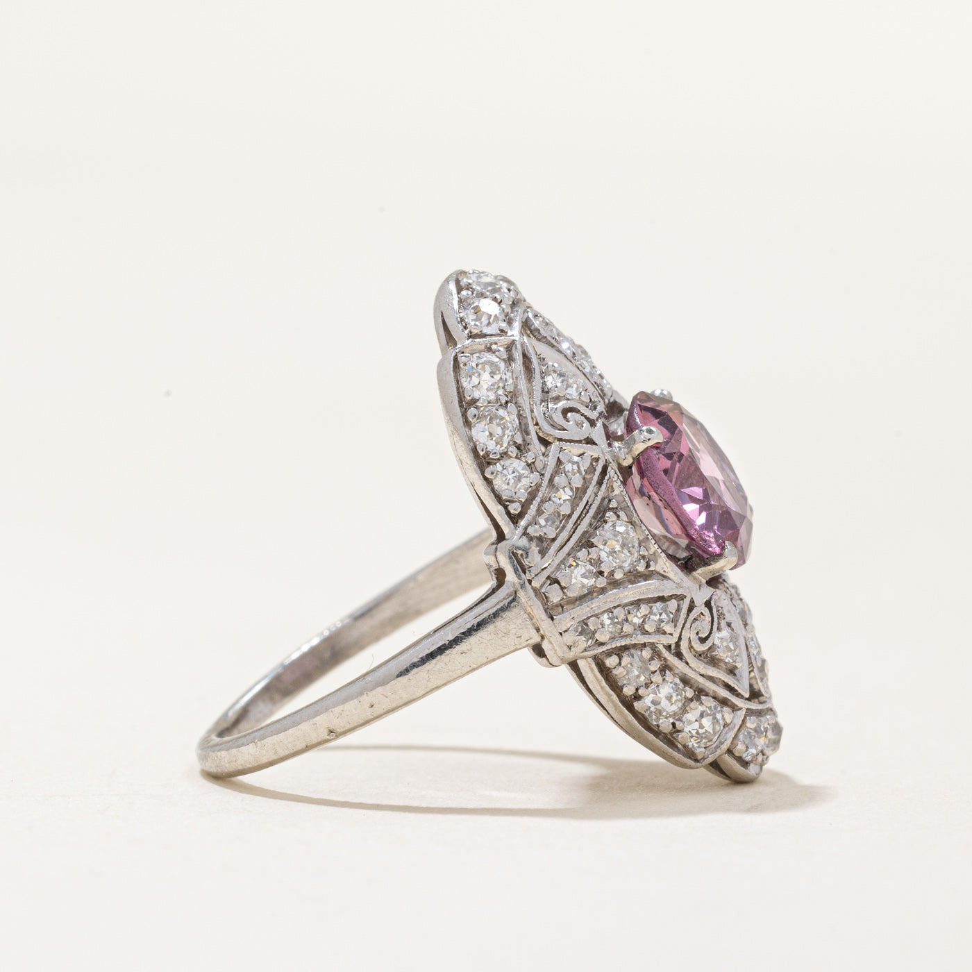 Antique Pink Spinel & Diamond Cocktail Ring | 1.48ct, 0.67ctw | SZ 3.5 |